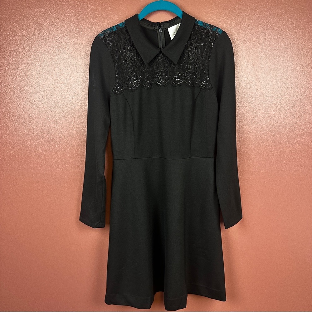 ERIN by Erin Fetherston Black Long Sleeve Dress with Lace and Collar Size 6 - Picture 2 of 9
